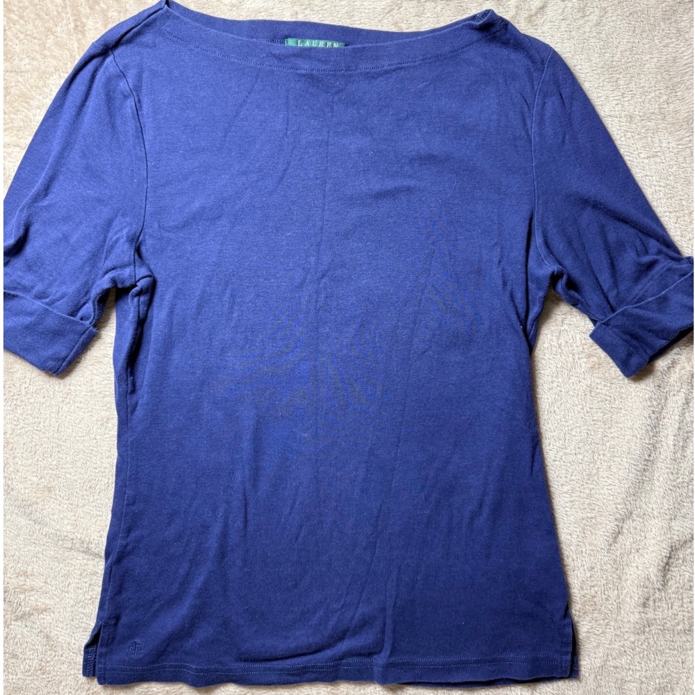 Lauren Ralph Lauren Womens Large Boatneck Cuffed Coastal Nautical Classic Summer